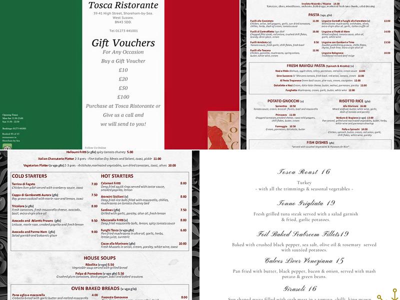 Tosca Pizza Bar and Grill Menu