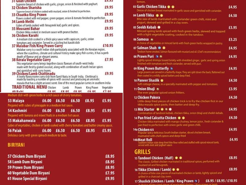 Calcutta 16 Menu