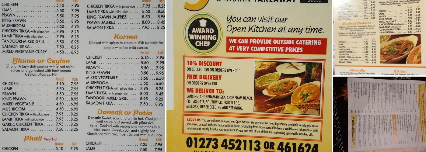 Yasmin Takeaway Menu