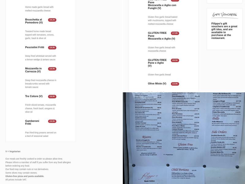 Filippo's Italian Restaurant Pizzeria Menu