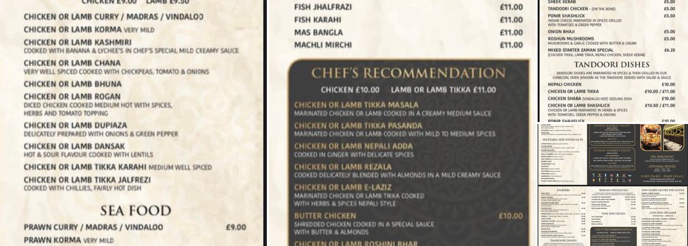 The New Curry Centre Menu