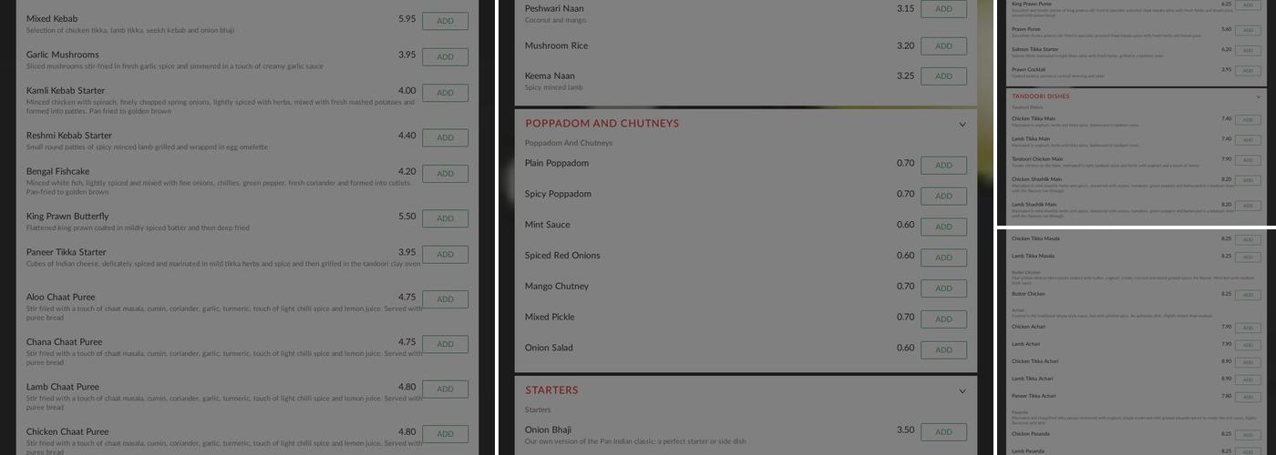 Tajmahal Restaurant Menu