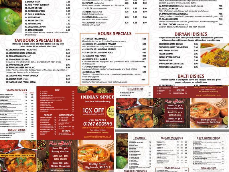 Indian Spice (i spice) Menu
