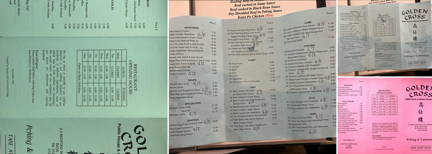 The Golden Cross Menu