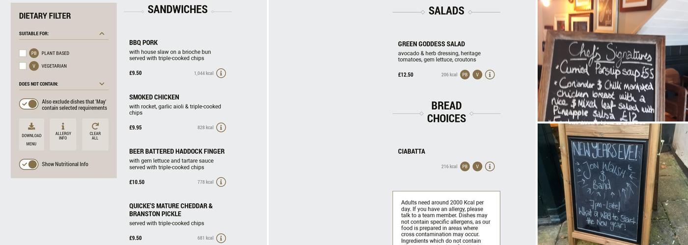 The Lock Stock & Barrel, Newbury Menu
