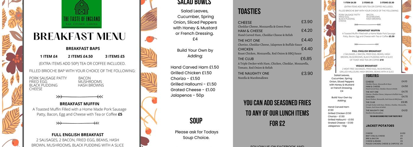 The Taste of England Menu