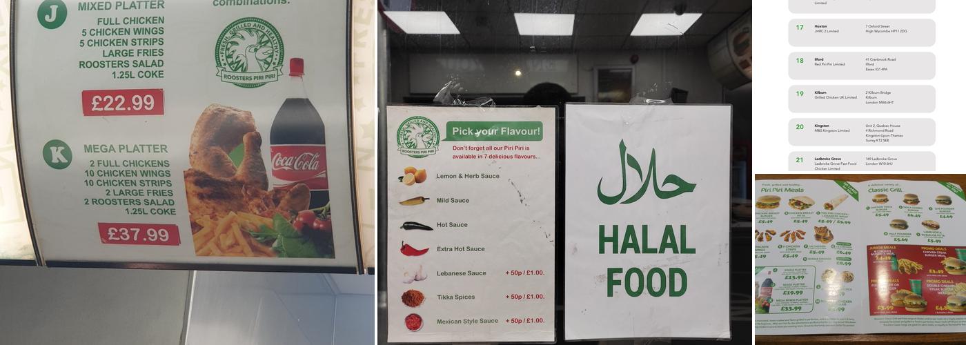 Roosters Piri Piri Menu