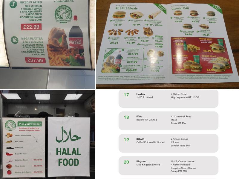 Roosters Piri Piri Menu