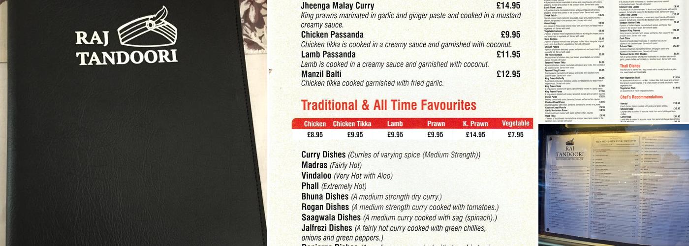 Raj Tandoori Menu
