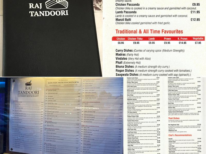 Raj Tandoori Menu