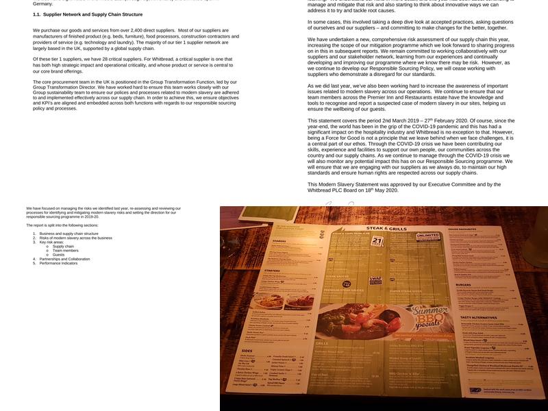 Premier Inn Bagshot hotel Menu