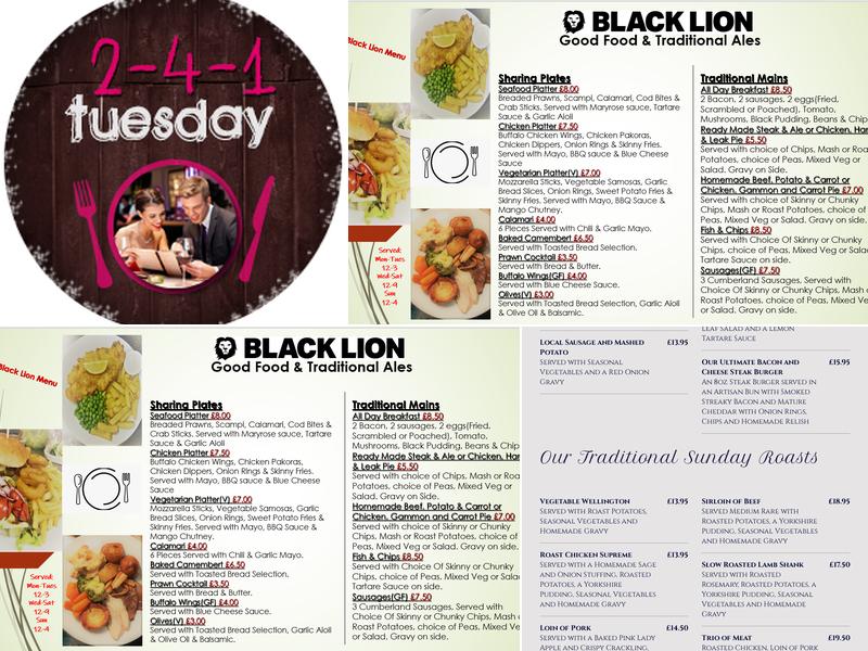 The Black Lion Menu