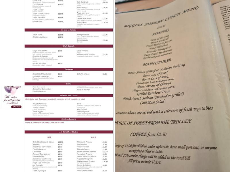 Biggles Restaurant Menu