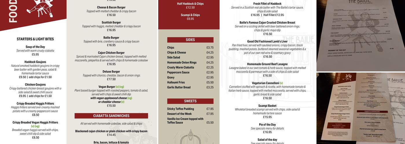 The Bailie Bar Menu