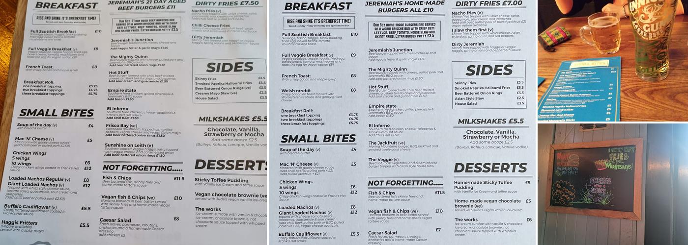 Jeremiah's Taproom Menu