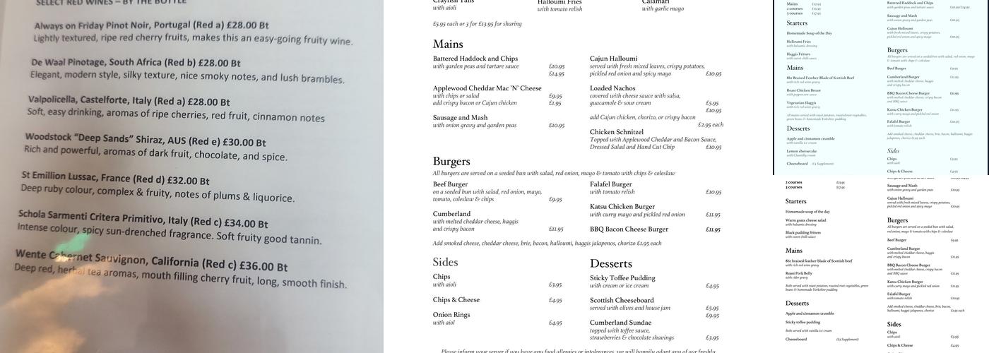 The Cumberland Bar Menu