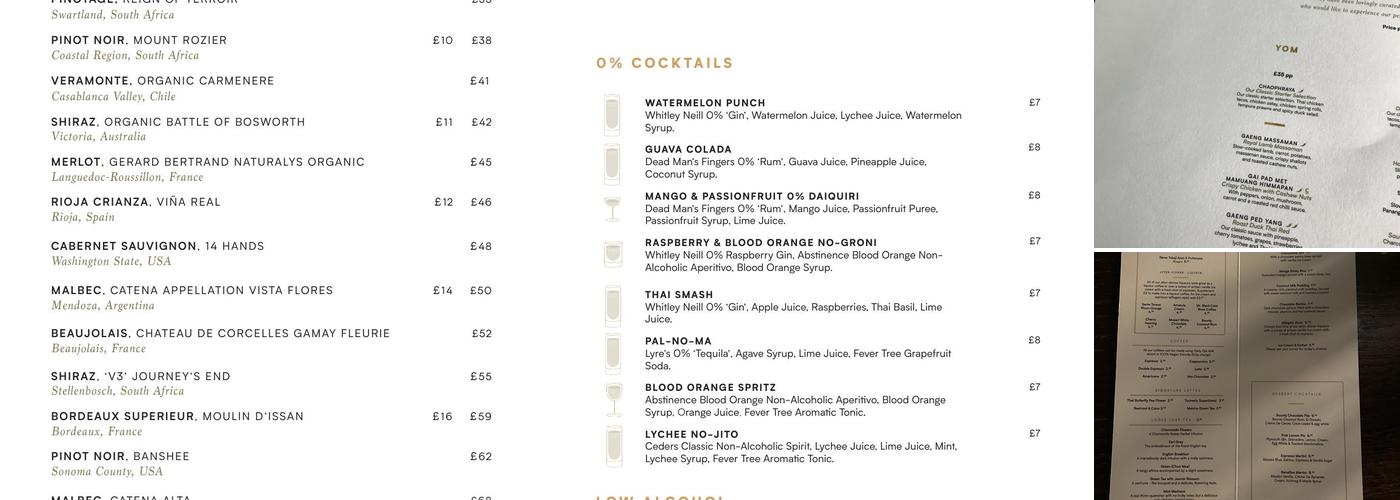 Chaophraya Thai Restaurant Menu