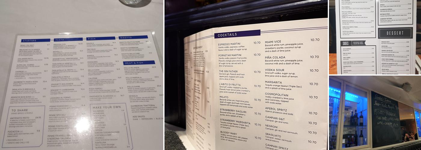 Gordon's Trattoria Menu
