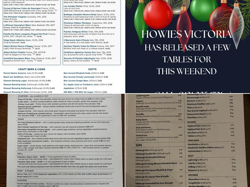 Howies Restaurant Menu