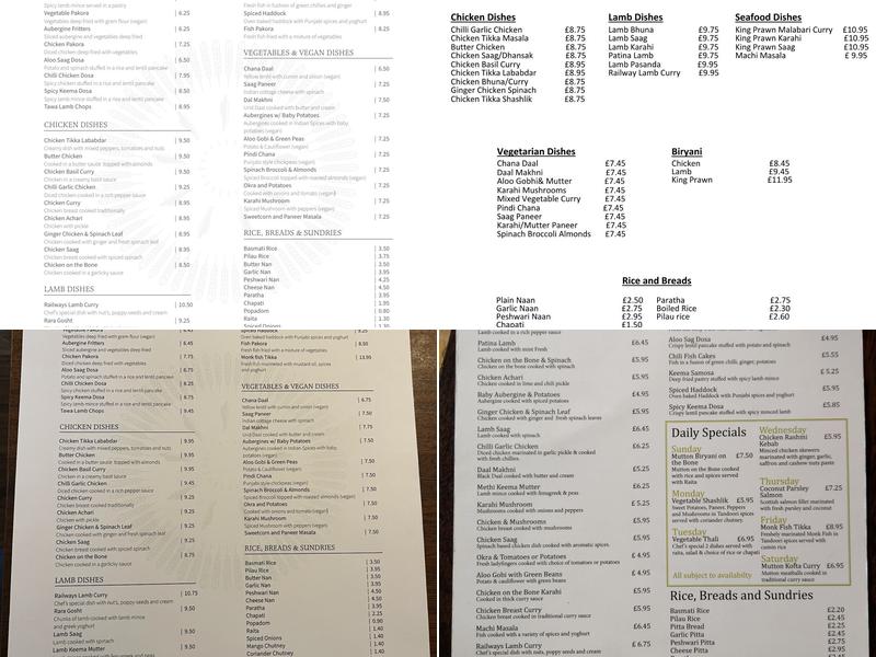 Mother India's Cafe Menu