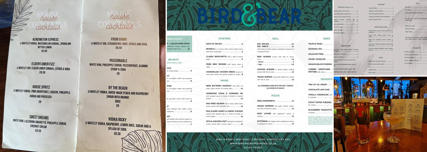 Bird & Bear Menu