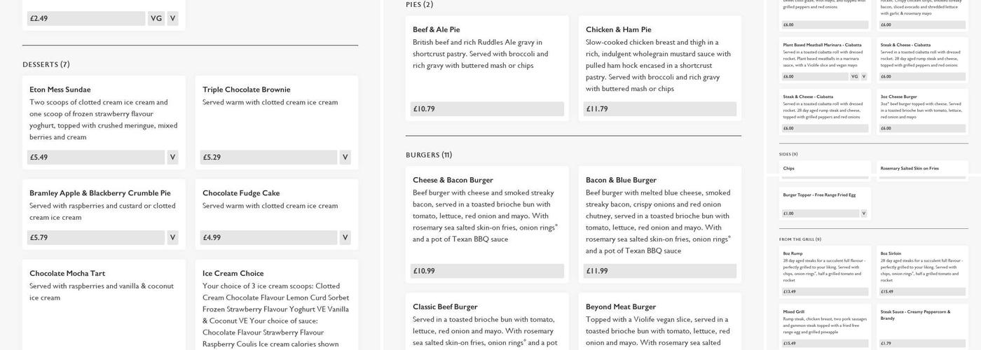 The Black Griffin Inn Menu