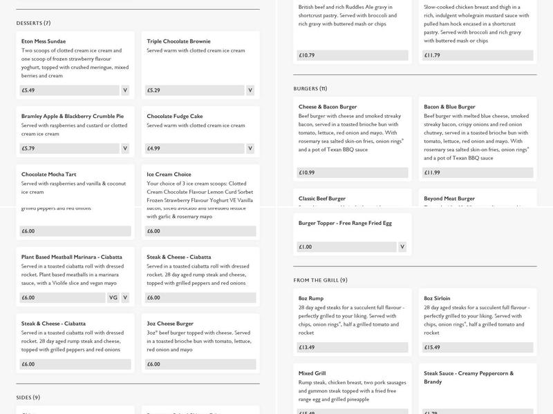 The Black Griffin Inn Menu