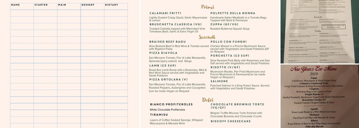 Vittorio’s Menu