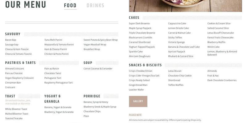 Coffee#1 Whitchurch Menu