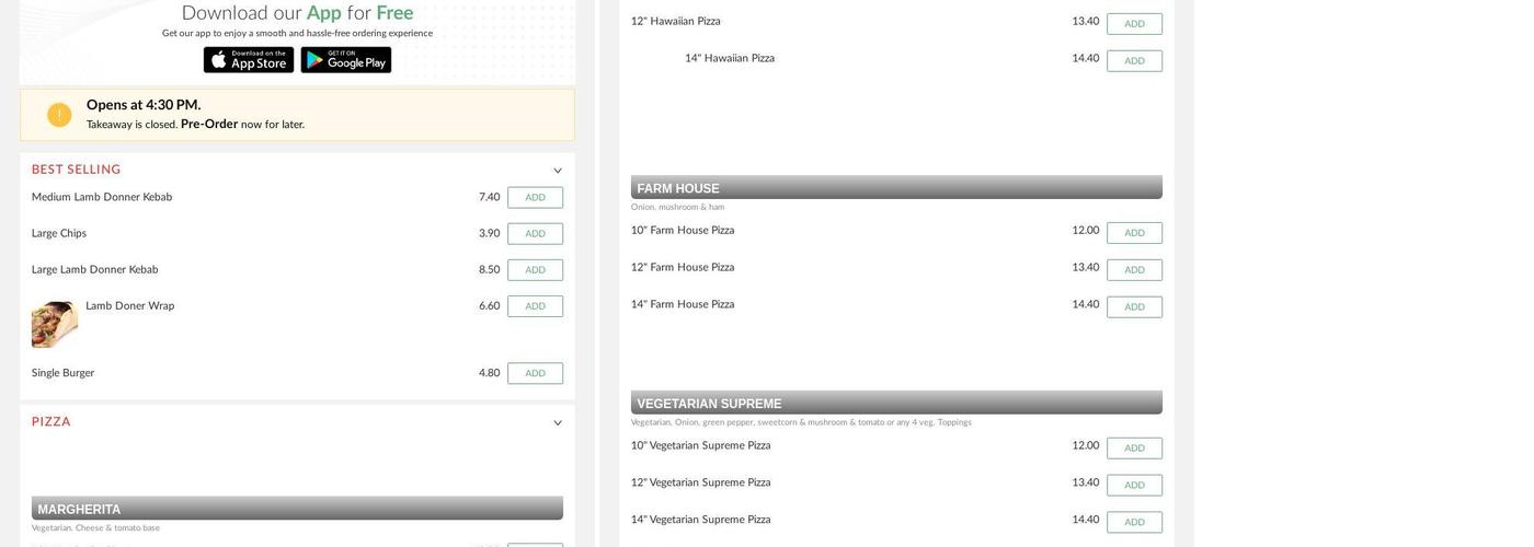 Supreme Kebab & Pizza Menu