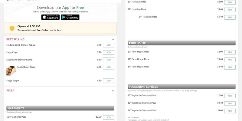 Supreme Kebab & Pizza Menu