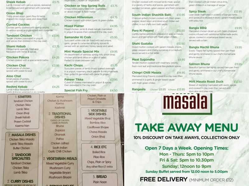 Mint Masala Menu