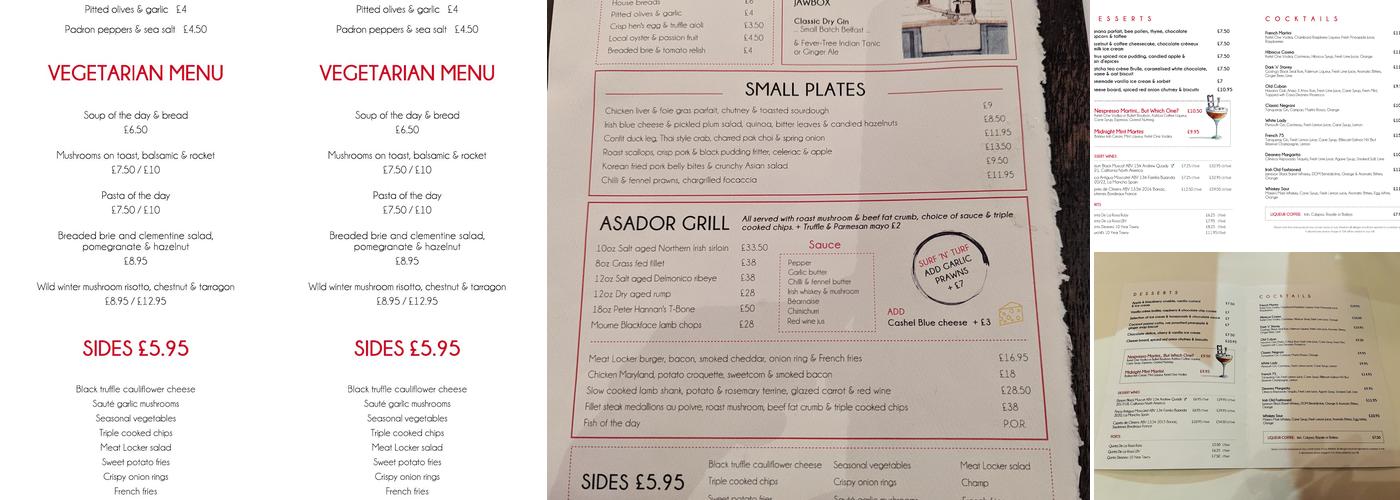 Deanes Meat Locker Menu