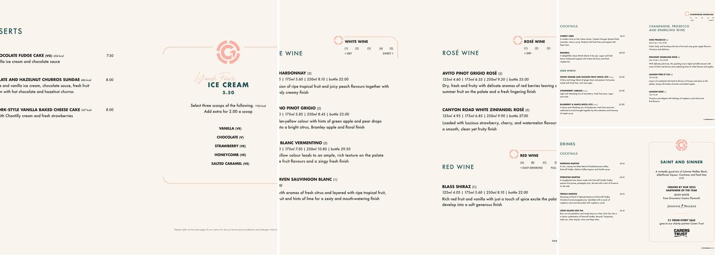 Grosvenor Casino Menu