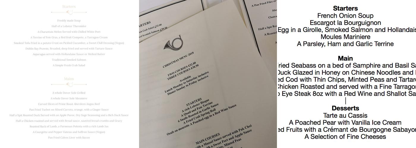 The French Horn Menu