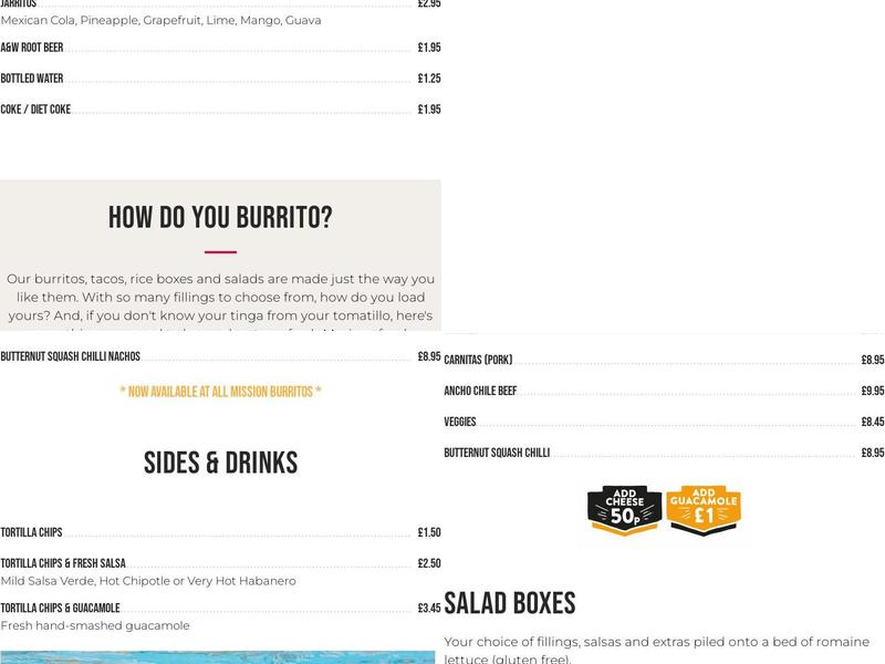 Mission Burrito Menu