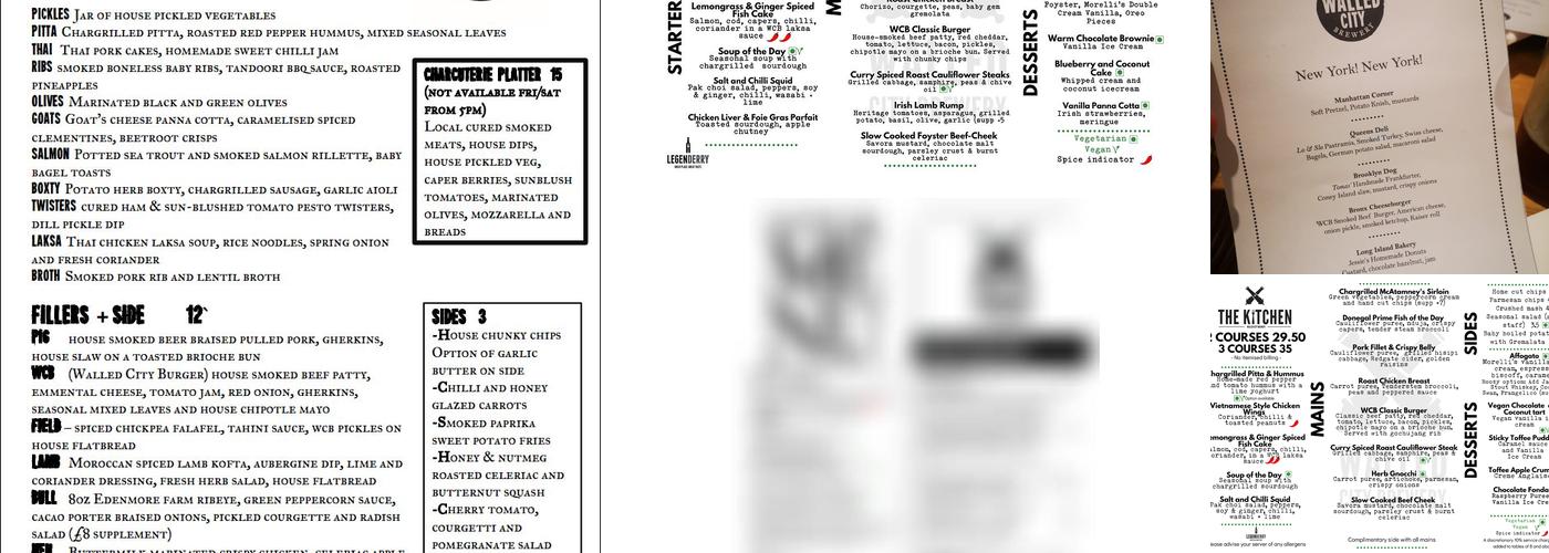 Walled City Brewery Menu