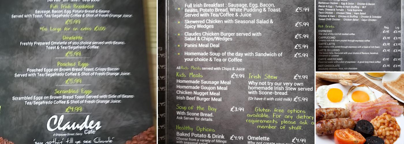 Claudes Café Menu
