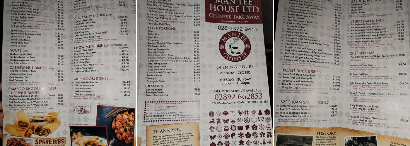Man Lee Menu
