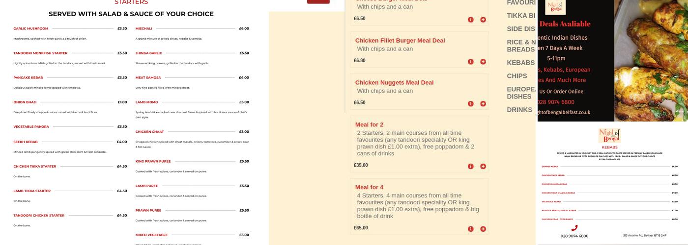 Night Of Bengal Menu