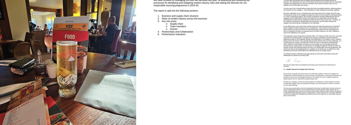 Premier Inn Whitehaven hotel Menu