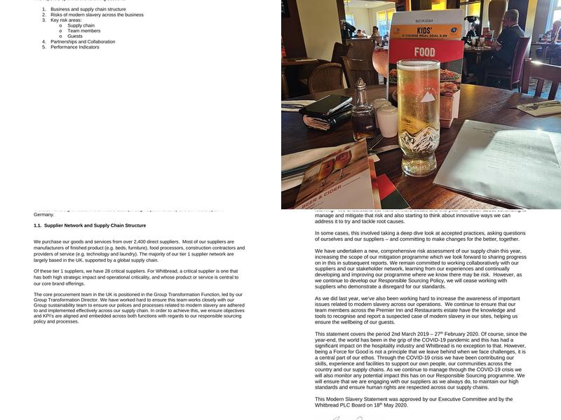 Premier Inn Whitehaven hotel Menu