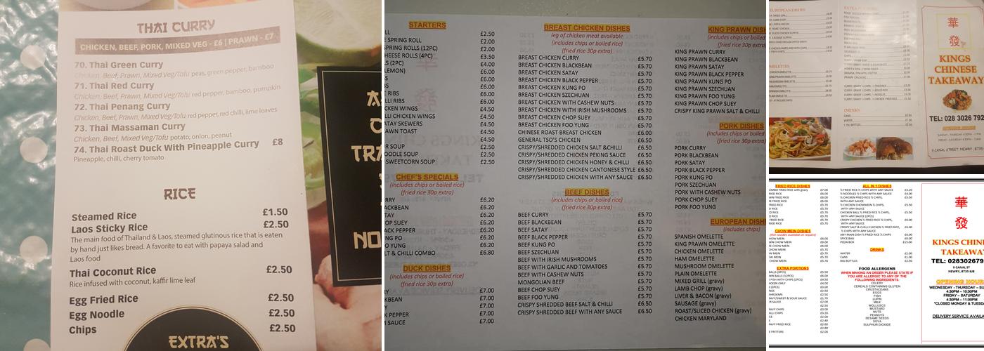 Kings Chinese Menu