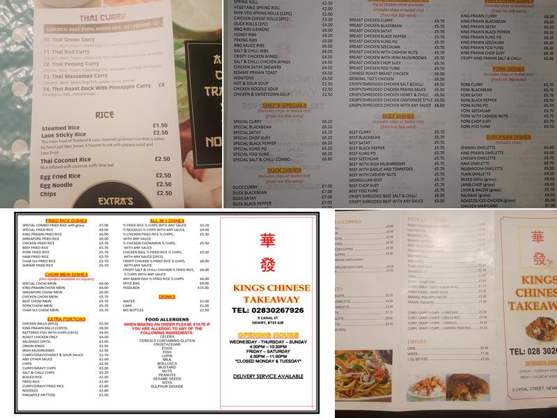 Kings Chinese Menu
