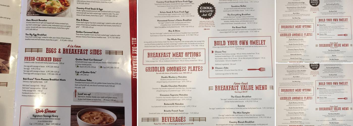Bob Evans Menu