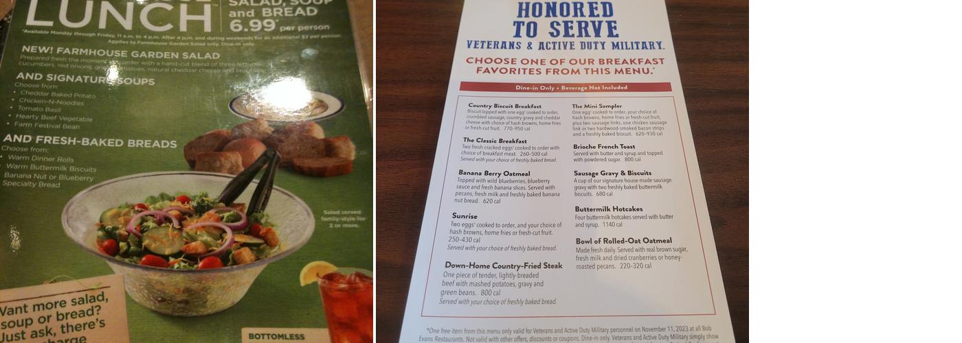 Bob Evans Menu