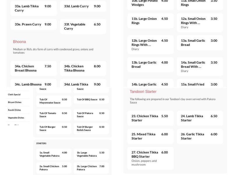 Flames Indian Tandoori Menu