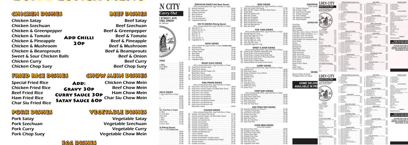 Golden City Ayr Menu
