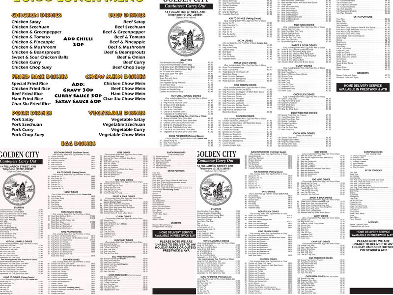Golden City Ayr Menu