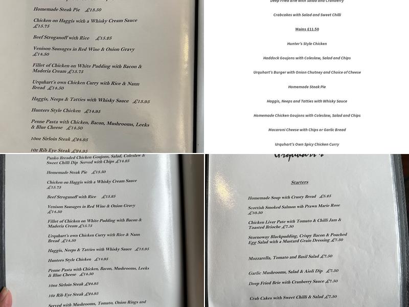 Urquhart's Restaurant Menu